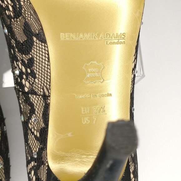 Benjamin Adams London Berlin Black Lace Pumps 7 Crystal Stiletto Formal Wedding - Picture 10 of 11